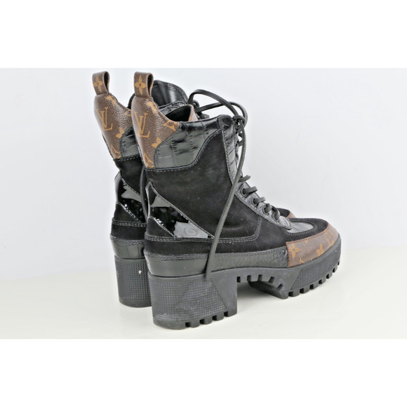 LOUIS VUITTON Boots Suede Monogram Laureate Platform Lace Desert Combat Size 37 - Picture 5 of 16